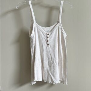 American Eagle White Ribbed Henley Tank Top Size Small